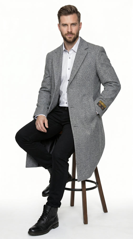 Men’s Light Grey Big and Tall Long Overcoat, Winter Dress Topcoat in 4XL 5XL 6XL