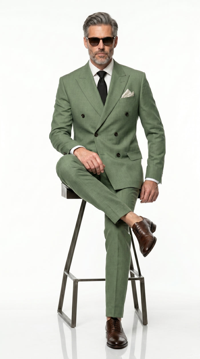 Men’s Sage Green Double Breasted Summer Suit, Lightweight Formal Wedding Dress Suit