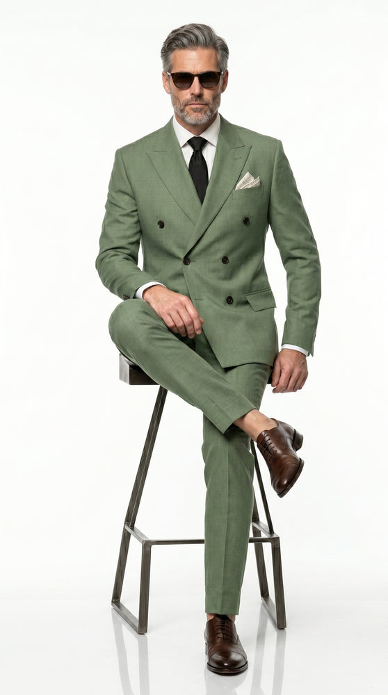 Men’s Sage Green Double Breasted Summer Suit, Lightweight Formal Wedding Dress Suit
