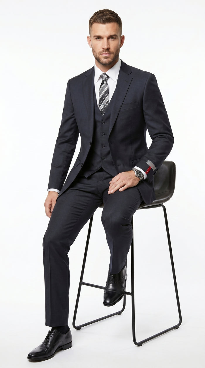 Men’s Black 3 Piece Vested Suit with 2 Button Jacket, Formal Wedding Business Suit