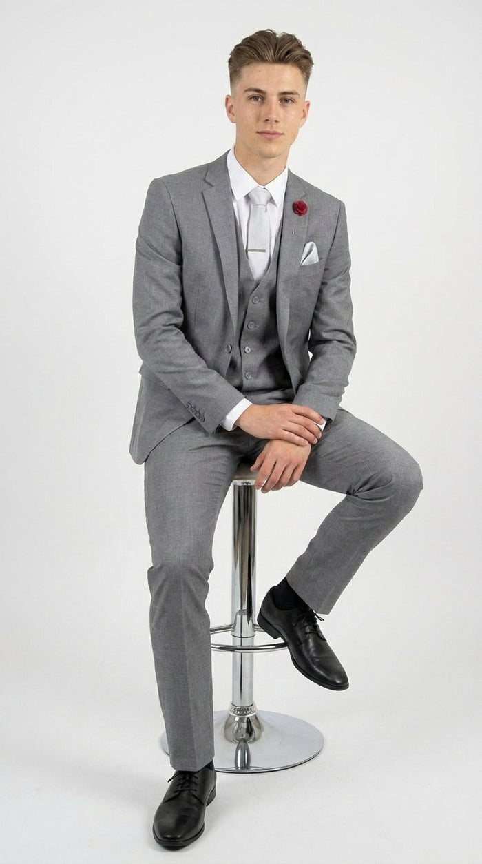 Boys and Guys Light Grey Graduation Suit with Vest, Formal Dress Suit for Special Occasions