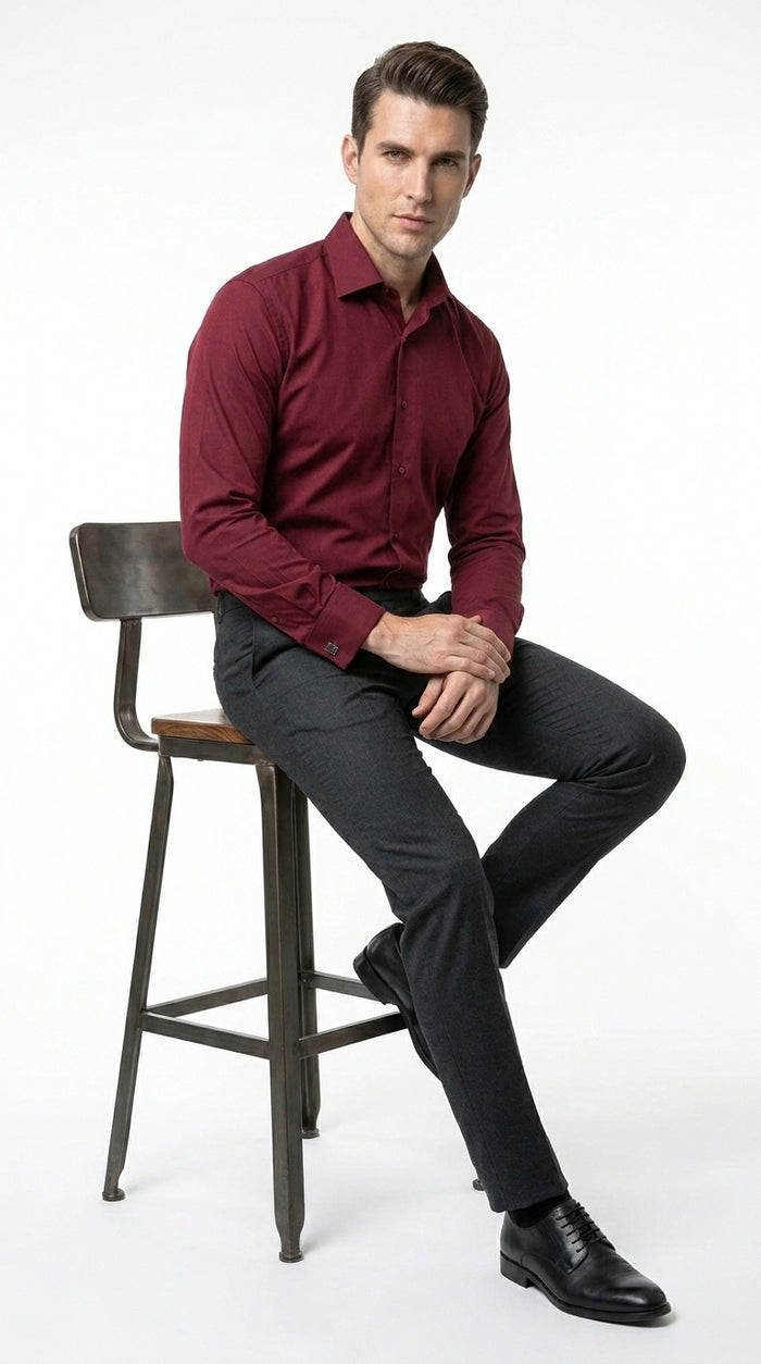 Men’s Wrinkle Free French Cuff Dress Shirt with Spread Collar, Formal Dress Shirt