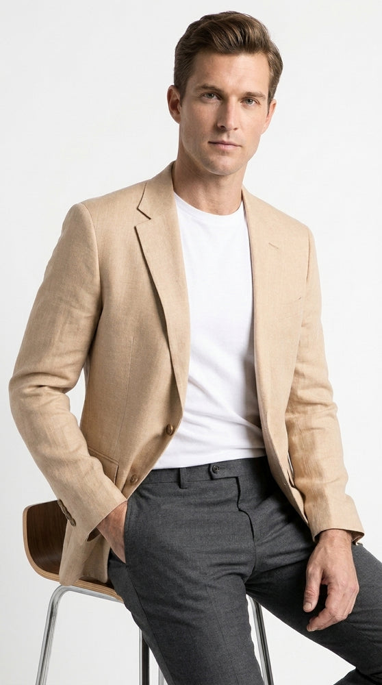 Men’s Tan Sport Coat, Beige Summer Blazer for Wedding Business and Casual Events