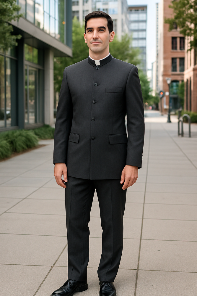 Men's Suit Mandarin Collar Black Pinstripe 5 Button Chinese Nehru Banded Collar Style Three Piece Low Priced Fashion Outfits Suits