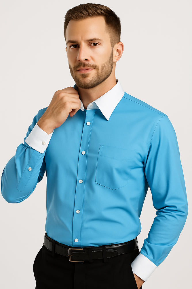 Classic Stylish Fashionable -White Collar Two Toned Contrast white collars Multi-color Men's Dress Shirt
