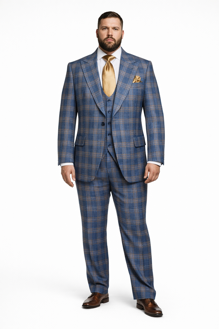 Blue Highland Check 3-Piece Champagne Accent Occasion Suit