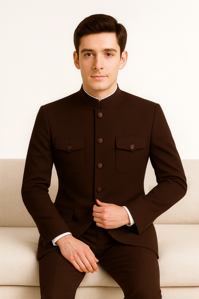 Apollo King Men's 2 Piece Nehru Style Suit Fashion Pockets