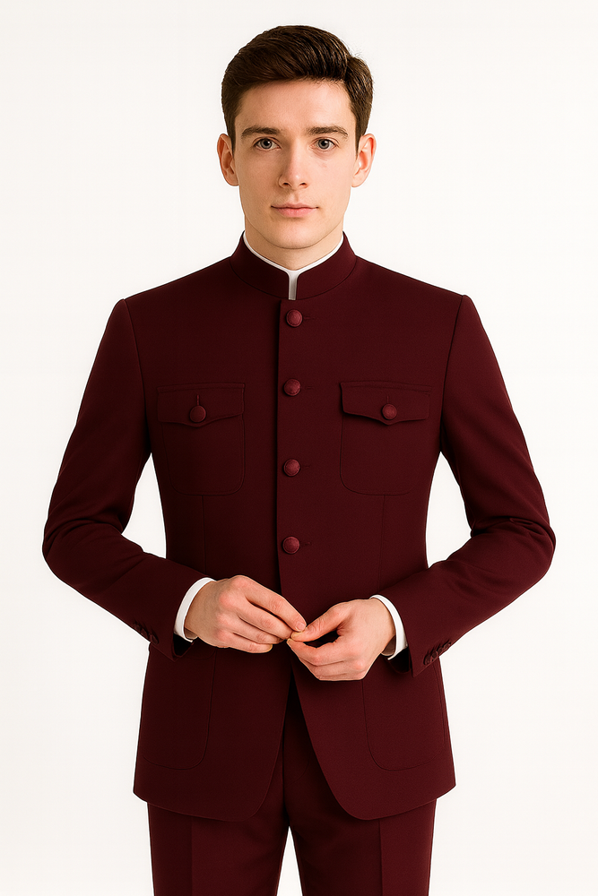 Apollo King Men's 2 Piece Nehru Style Suit Fashion Pockets