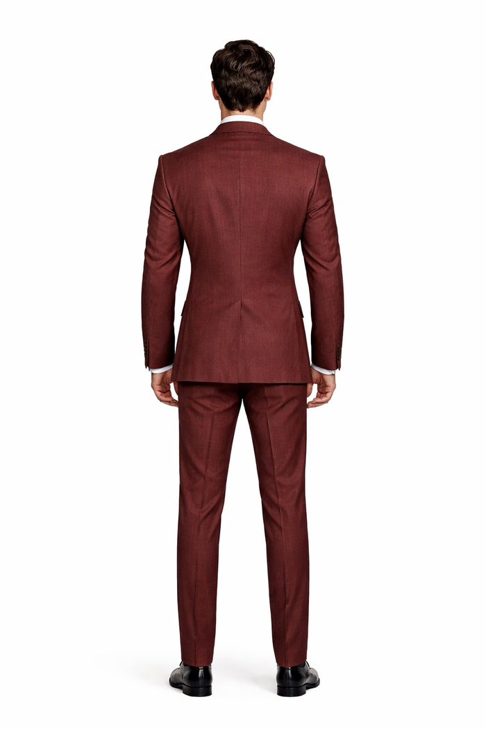 Chestnut Terra 3-Piece Modern Wedding Suit with Wine Satin