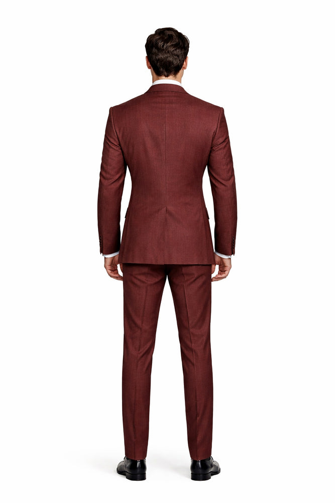 Chestnut Terra 3-Piece Modern Wedding Suit with Wine Satin