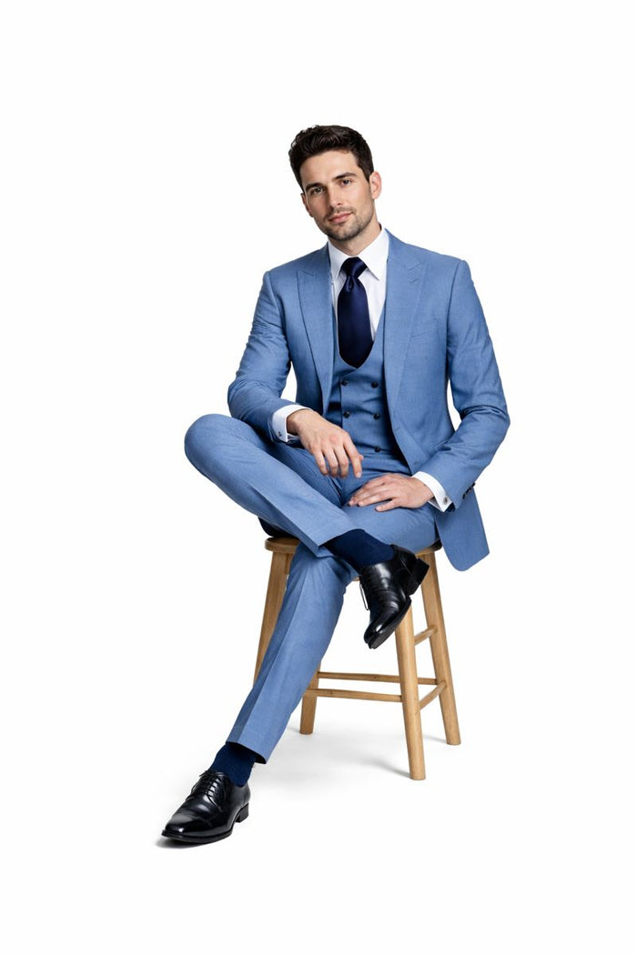 Dusty Blue Modern Tailored 3-Piece Formal Suit with Midnight Accents