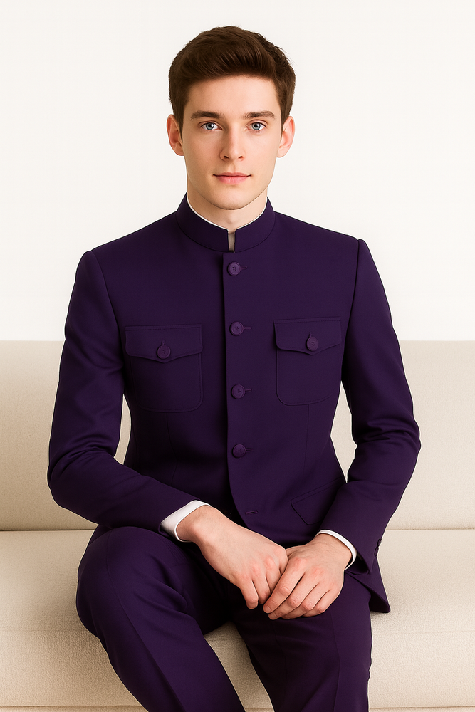 Apollo King Men's 2 Piece Nehru Style Suit Fashion Pockets