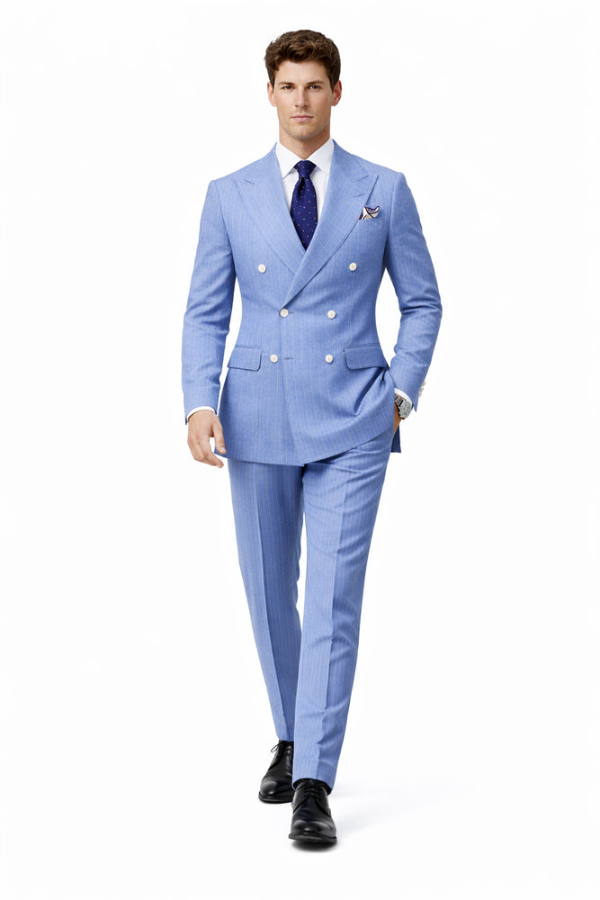 Sky Blue Stripe - Double Breasted Pinstripe Suit