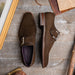 Zelli Hebilla Italian Suede Monk Strap Dress Shoe in Dark Brown