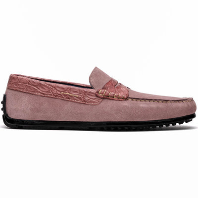 Zelli Monza Suede and Caiman Crocodile Driving Shoes in Candy