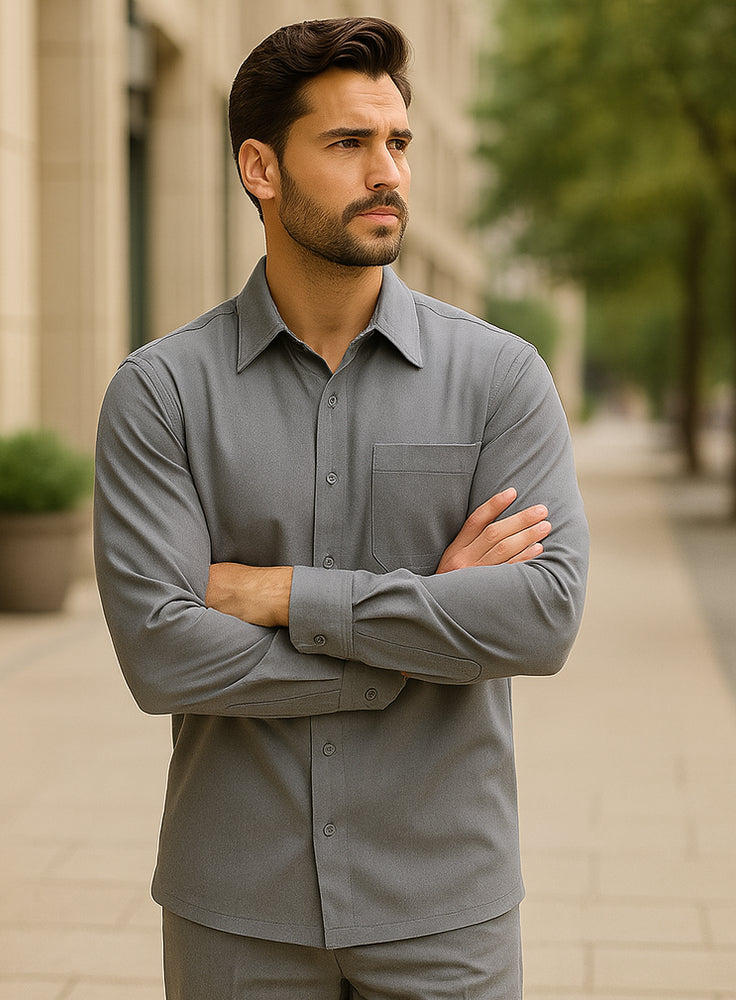 Men's Plain Long Sleeve Casual Walking Ash Suit