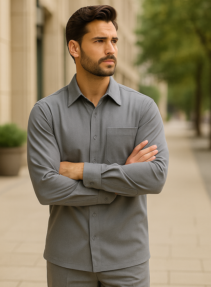 Men's Plain Long Sleeve Casual Walking Ash Suit