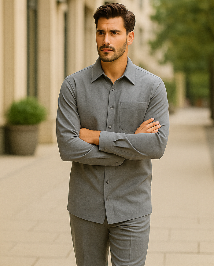 Men's Plain Long Sleeve Casual Walking Ash Suit