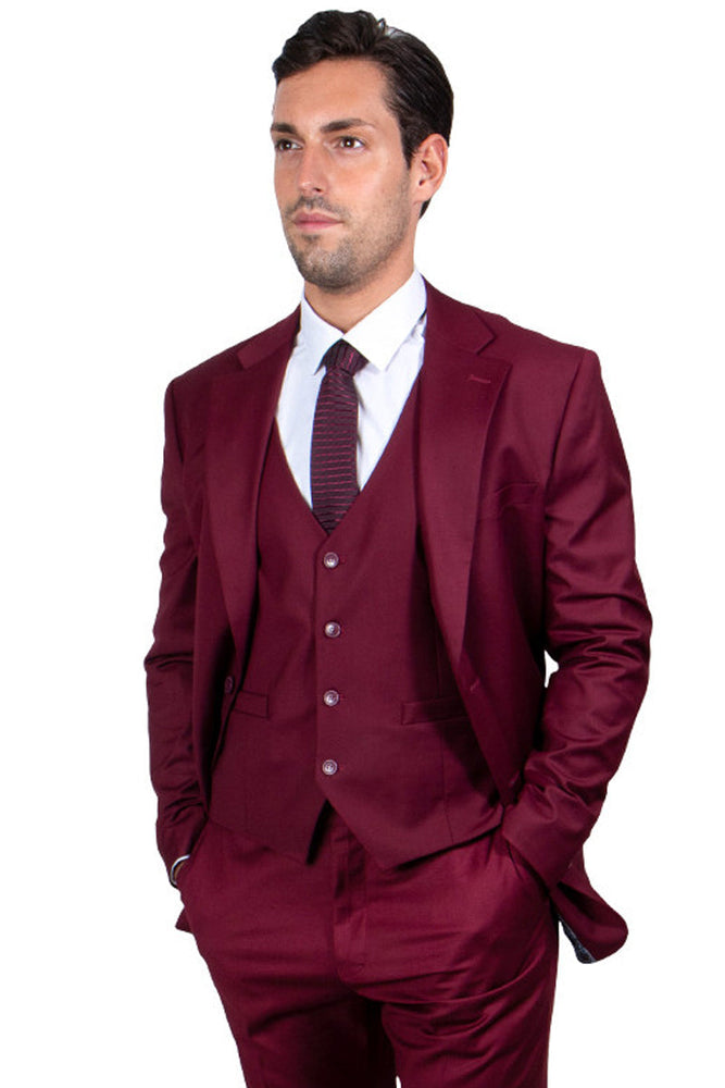 Men's Burgundy Suit Three Piece Set by Stacy Adams - Wedding - Prom