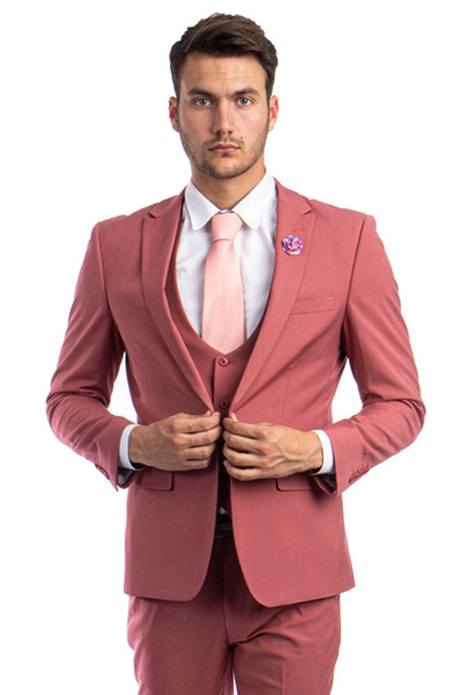 Men's Coral Pink One Button Suit by Tazzio Suits