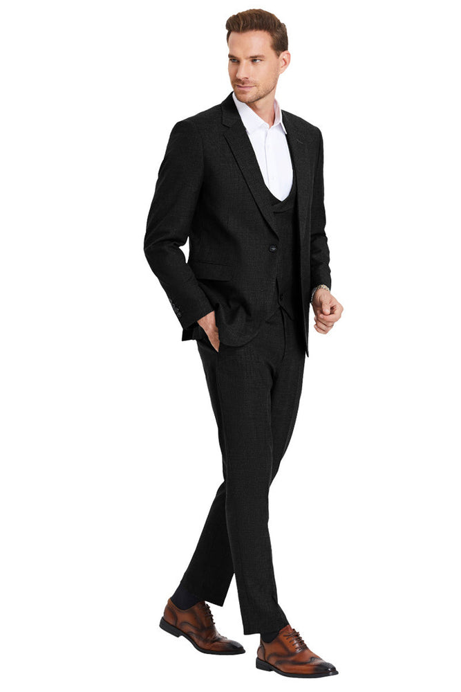 Men's Sharkskin Double Breasted Vest in Black