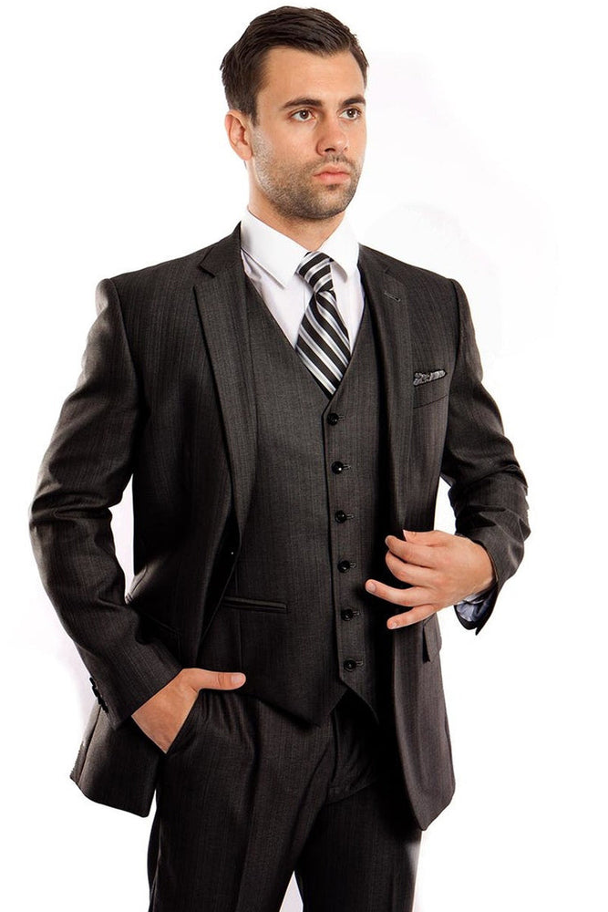 Men's Steel Navy Sharkskin Suit by Tazzio Suits