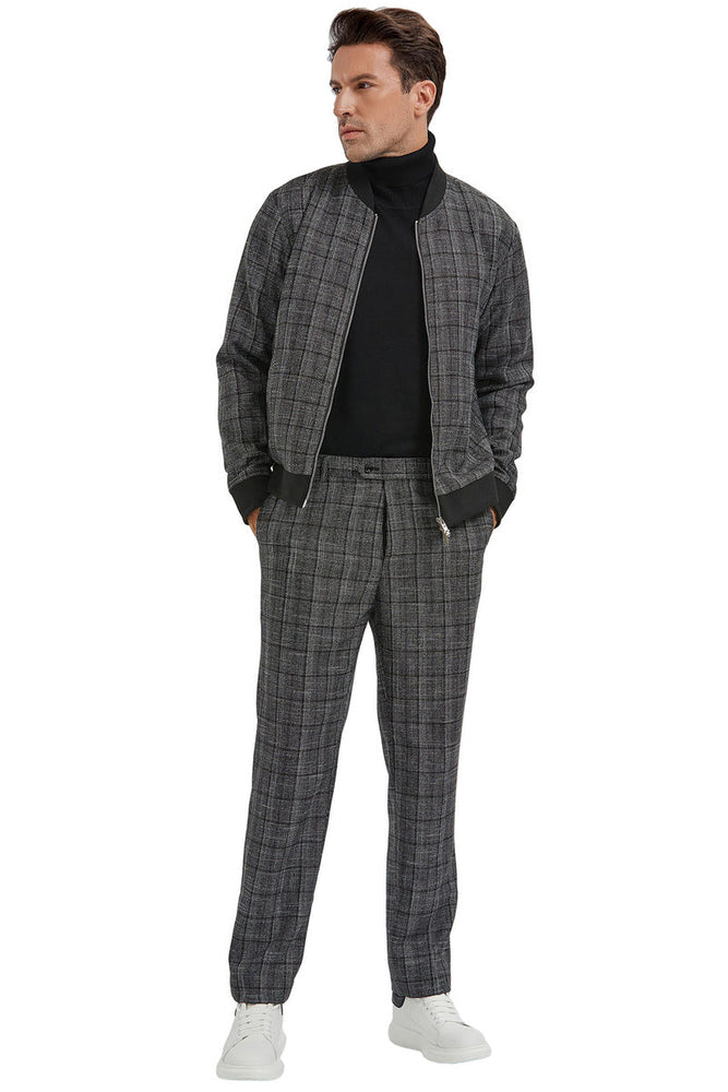 Men's Casual Plaid Track Suit Set in Black