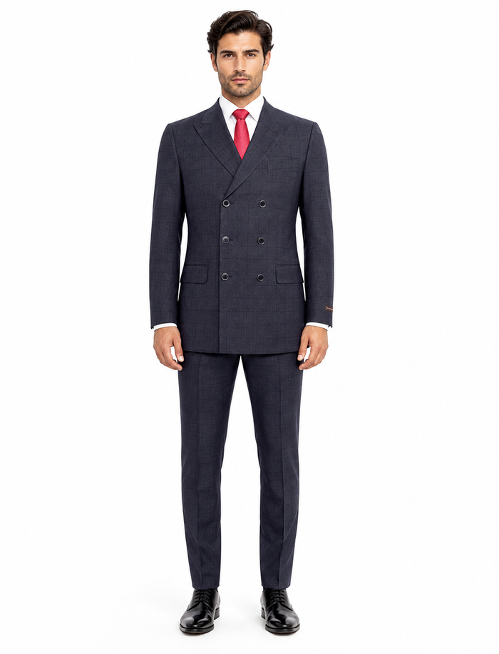 Navy 6 Buttons Double Breasted Suits 3 Piece Classic Fit Suit