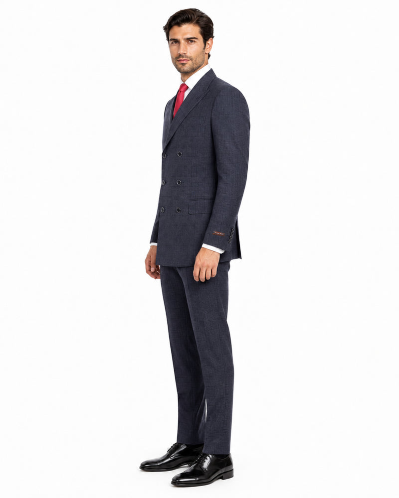 Navy 6 Buttons Double Breasted Suits 3 Piece Classic Fit Suit
