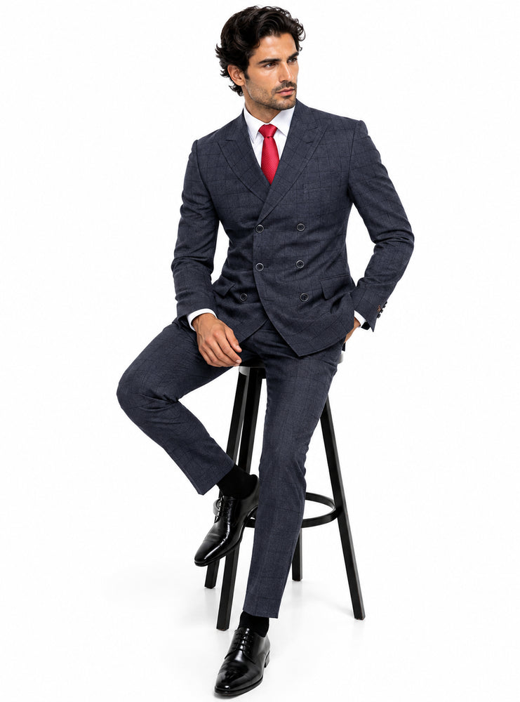 Navy 6 Buttons Double Breasted Suits 3 Piece Classic Fit Suit