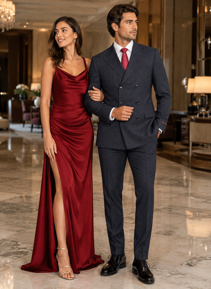 Navy 6 Buttons Double Breasted Suits 3 Piece Classic Fit Suit