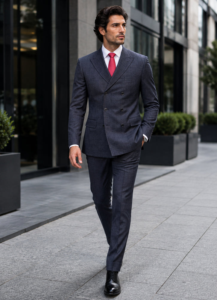 Navy 6 Buttons Double Breasted Suits 3 Piece Classic Fit Suit