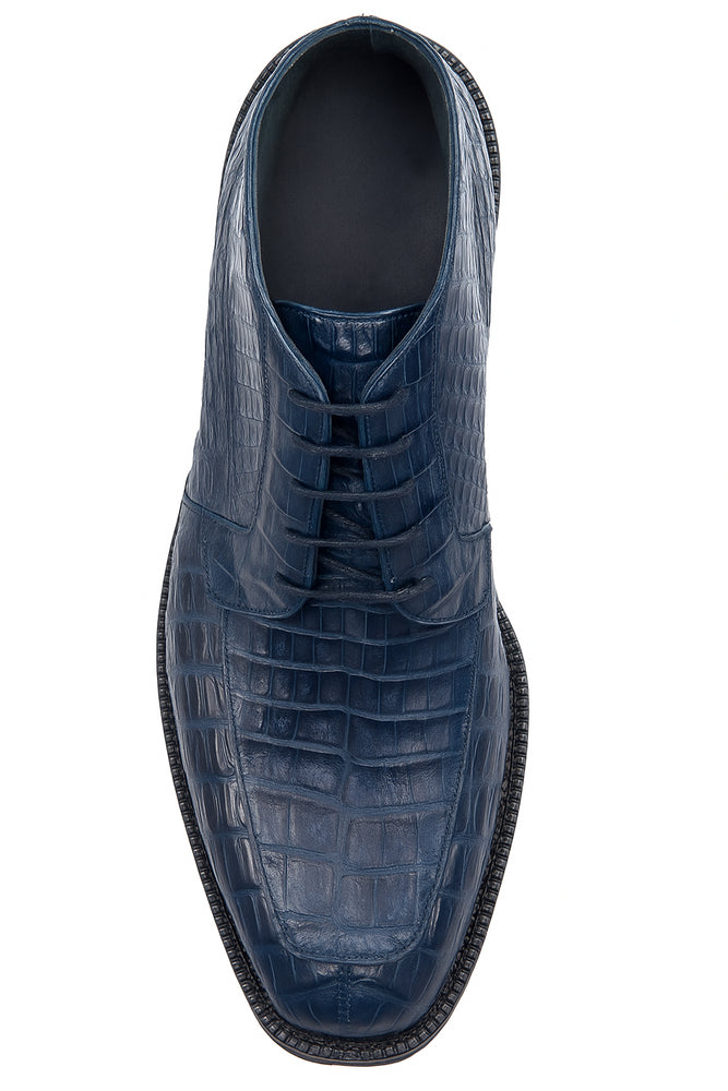 Navy Genuine Caiman Crocodile Belly Ankle Los Altos Boot