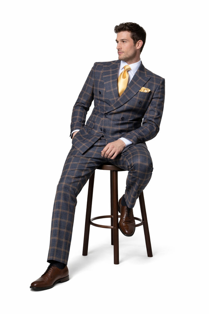 Highland Navy Camel Check Double-Breasted 3-Piece Suit