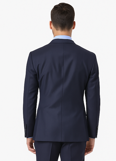 Navy Double Breasted Suits peak lapel wool front With Side Vent Jacket Pleated Pants suit