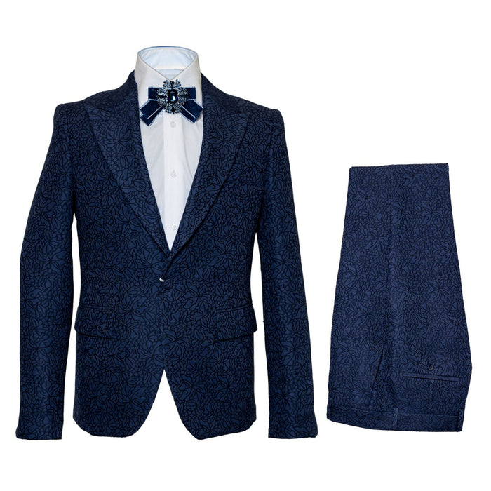 Midnight Bloom Navy Floral 3-Piece Couture Suit by Rossiman