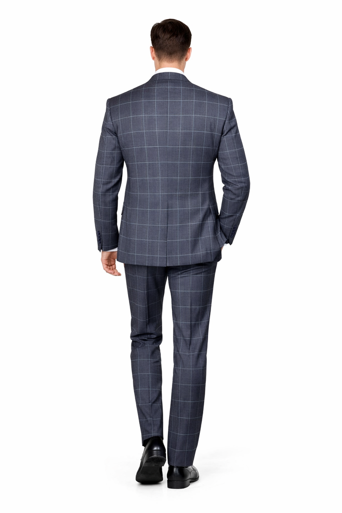 Navy Gridline Windowpane 3-Piece Modern Executive Suit by Rossiman
