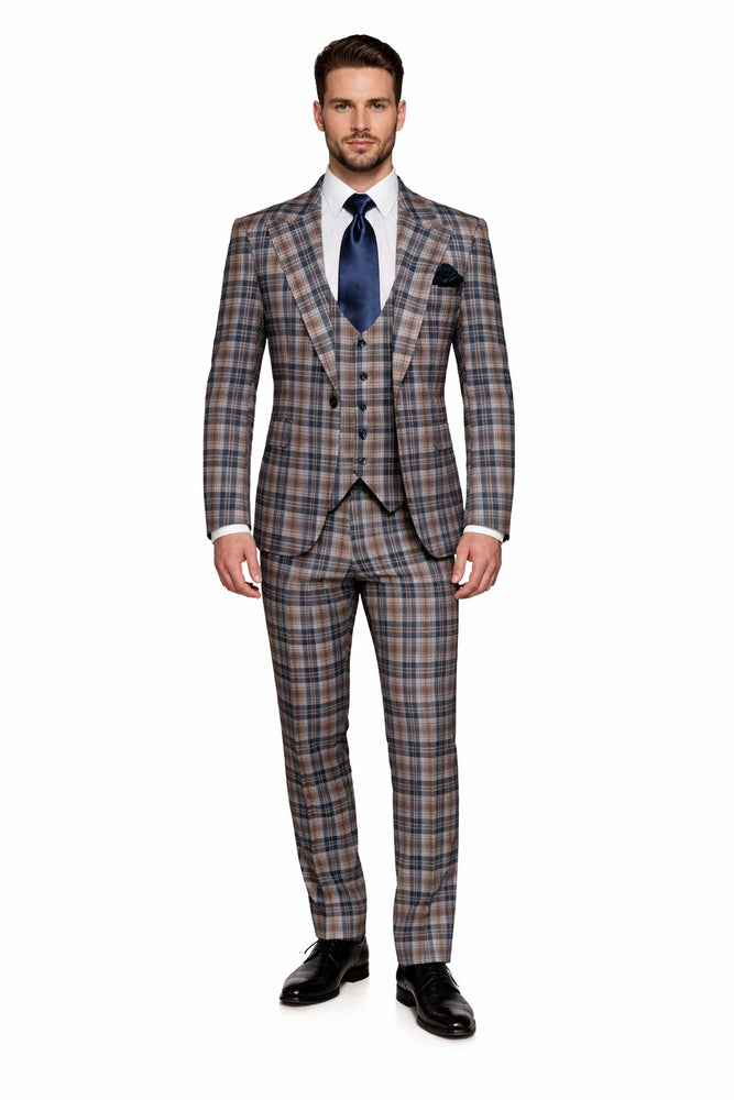 Navy Highland Check 3-Piece Plaid Wedding Suit