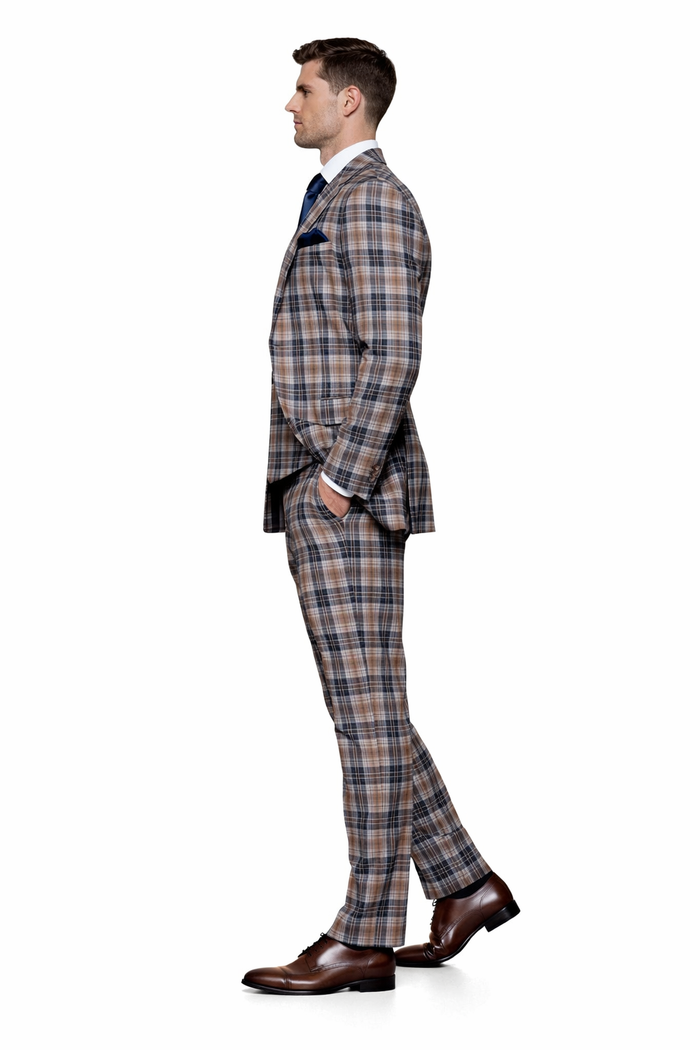 Navy Highland Check 3-Piece Plaid Wedding Suit