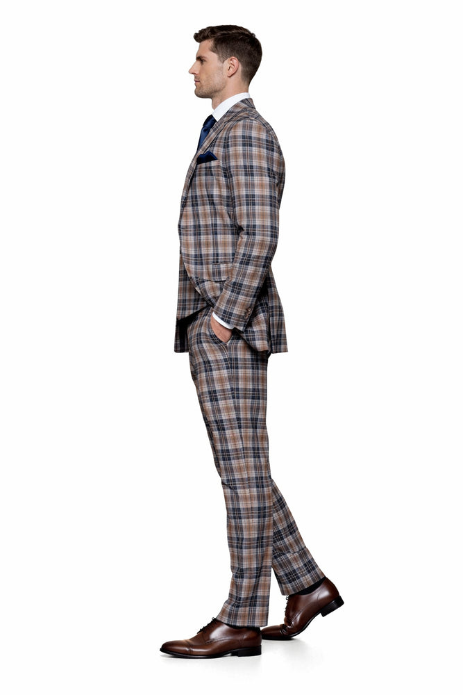 Navy Highland Check 3-Piece Plaid Wedding Suit