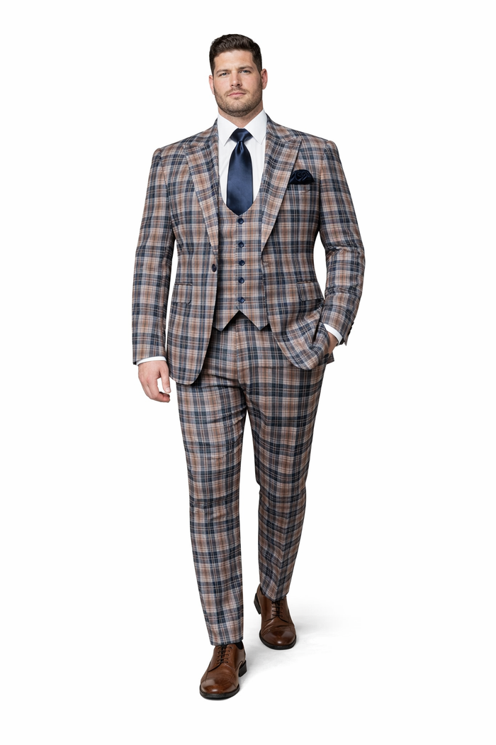 Navy Highland Check 3-Piece Plaid Wedding Suit