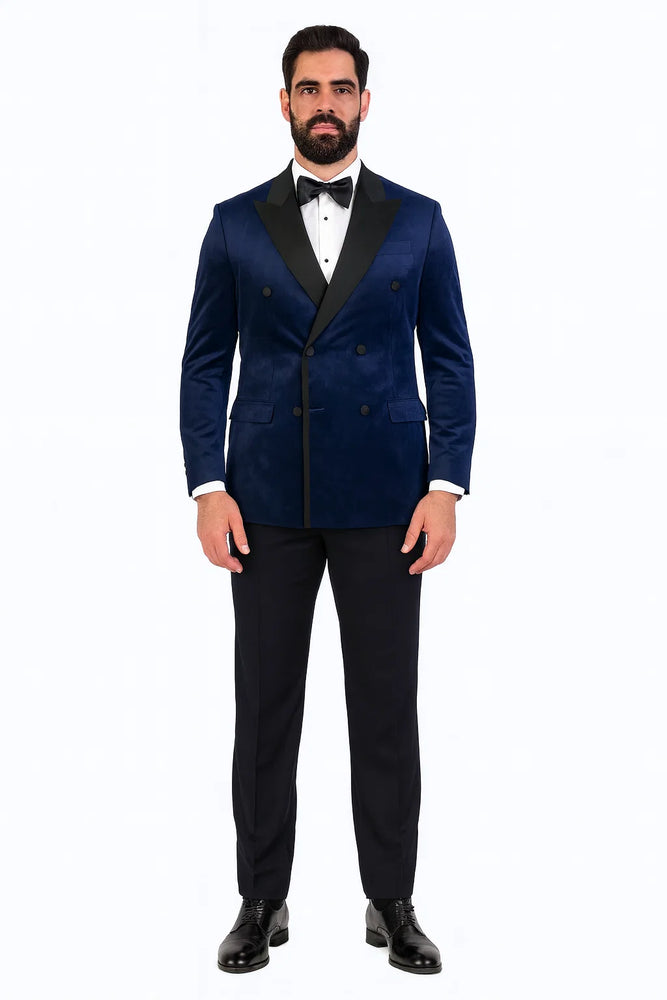 Navy Velvet Double Breasted Tuxedo Jacket – Wedding & Prom