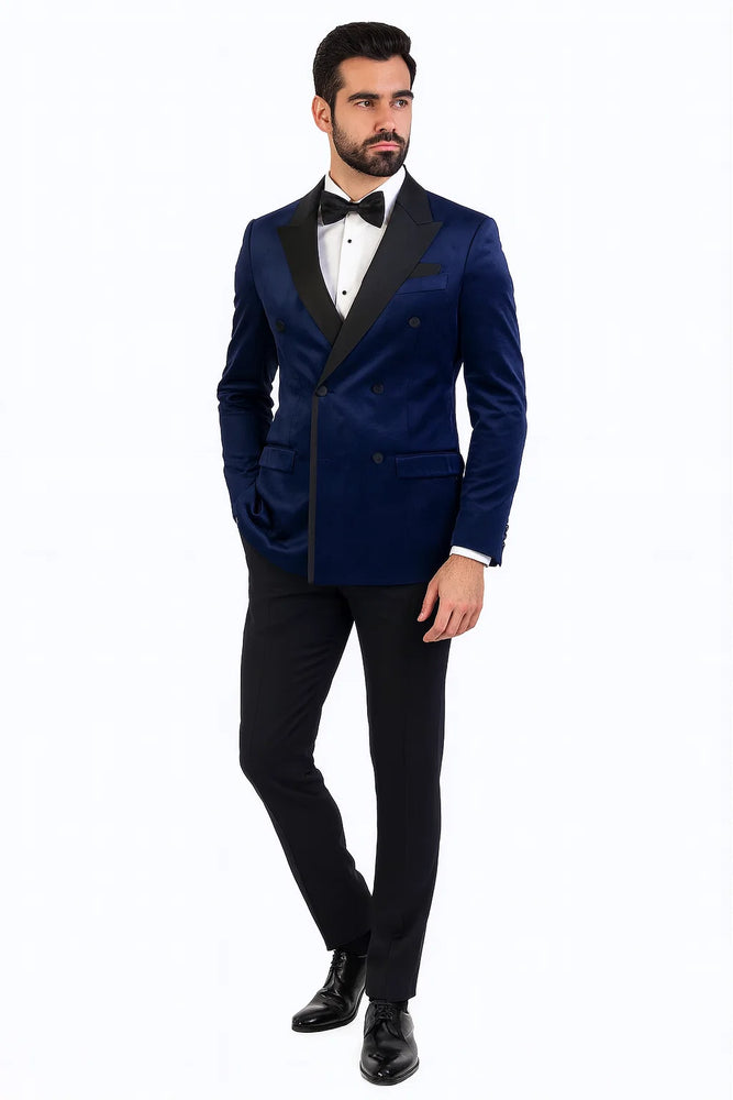 Navy Velvet Double Breasted Tuxedo Jacket – Wedding & Prom