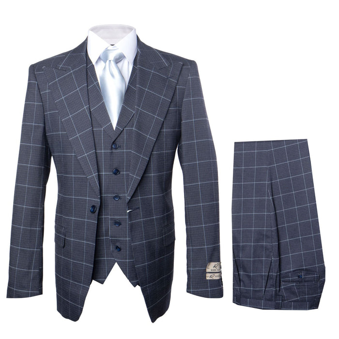 Navy Gridline Windowpane 3-Piece Modern Executive Suit by Rossiman