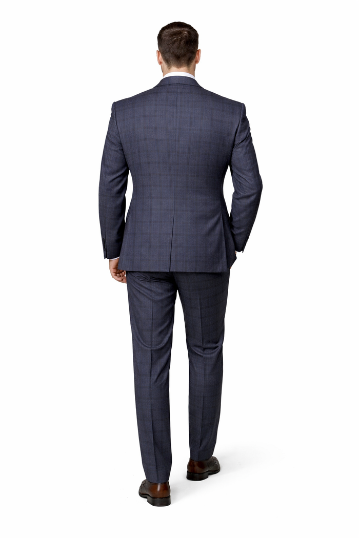 Navy Windsor Plaid Double-Breasted 3-Piece Luxury Suit by Rossiman