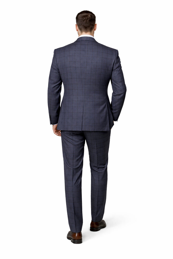 Navy Windsor Plaid Double-Breasted 3-Piece Luxury Suit by Rossiman