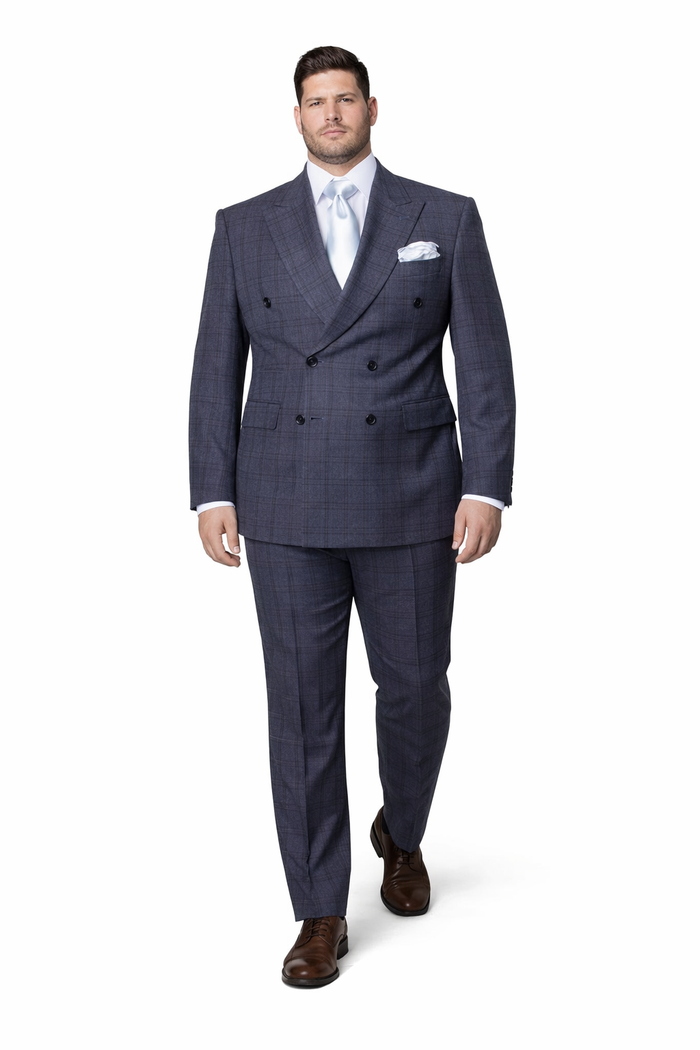 Navy Windsor Plaid Double-Breasted 3-Piece Luxury Suit by Rossiman