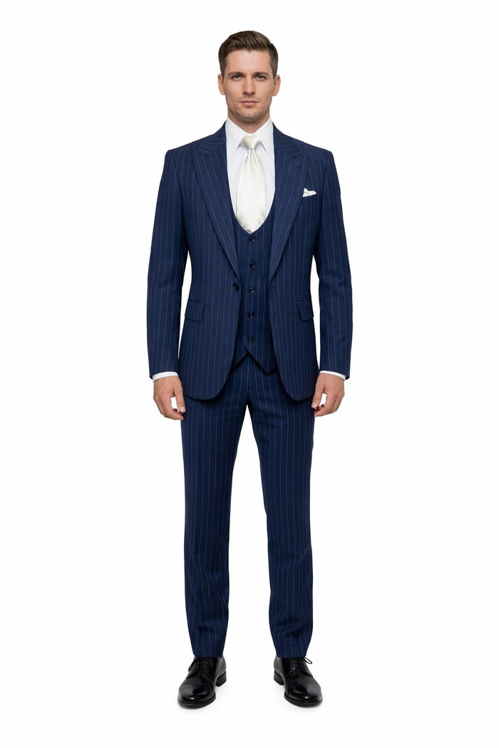 Navy Heritage Pinstripe 3-Piece MasterTailor Suit by Rossiman