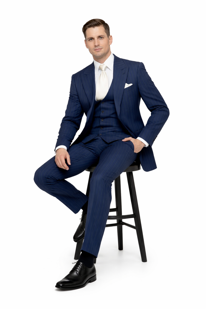 Navy Heritage Pinstripe 3-Piece MasterTailor Suit by Rossiman