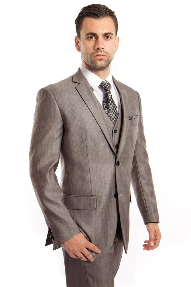 Men's Sharkskin Business Suit in Grey by Tazzio Suits